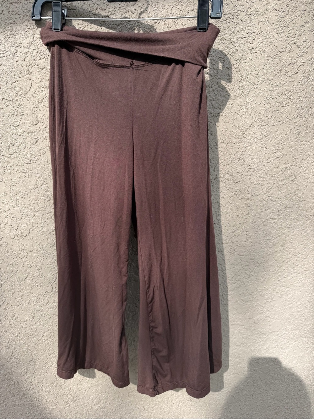 Women's Gauchos capri pedal pusher Fold-Over Waist Wide-Leg Pants - Brown
